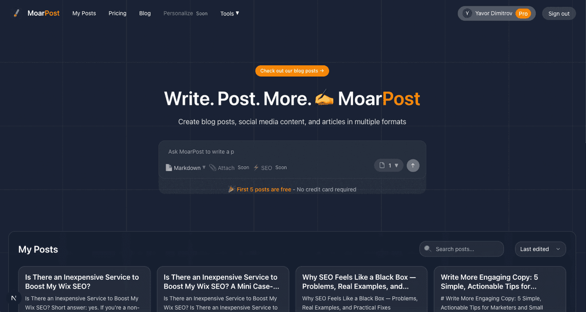 MoarPost bulk generation UI